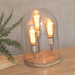 Glass Dome Table Lamp Bamboo Base Triple 34cm