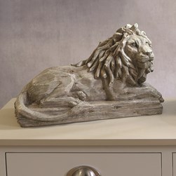 Wood Effect Lying Lion 23cm