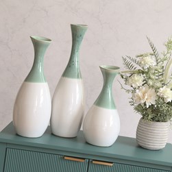 Sage Green and White Fluted Vase 42cm