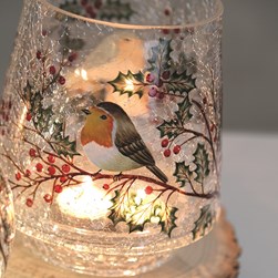 Robin & Holly Candle Holder 22cm Robin & Holly Candle Holder 22cm