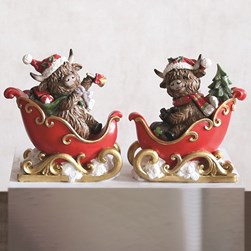 Highland Cow Sleigh 15cm 2 Assorted Highland Cow Sleigh 15cm 2 Assorted