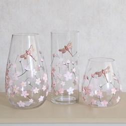 Oval Vase Pink Floral Dragonfly 25cm
