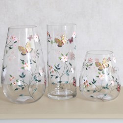 Squat Vase White Floral Butterfly 15cm