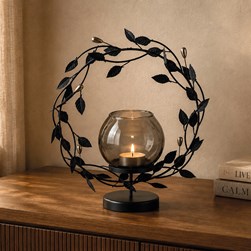 Leaf Round Tealight Holder 28x33cm