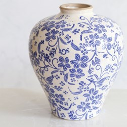 Blue & White Floral Urn 23cm