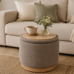 Pouffe Style Storage Ottoman with Tray Top 45x41cm