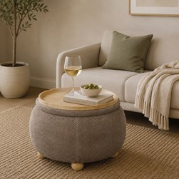 Round Storage Ottoman with Tray Top 55x39cm
