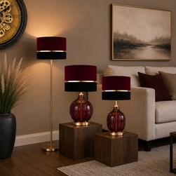 Red and Black Velvet Stripe Table Lamp 60cm