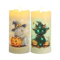 LED Cat & Ghost Candle 15cm Assorted