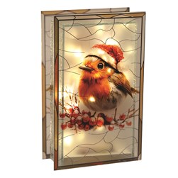LED Robin Stained Glass 21cm