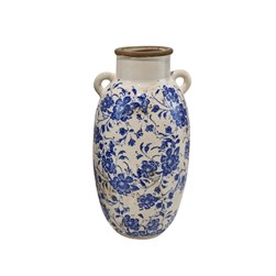 Indigo Floral Amphora Vase 25cm