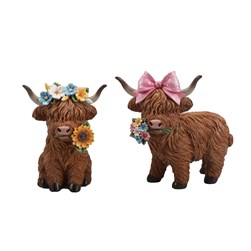Floral Highland Cow 16cm 2 Assorted