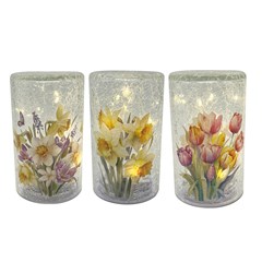 LED Glass Deco 15cm Floral 3 Assorted