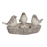 Glittery Birds Perched On A Tree Stump Tealight Holder 17.5cm