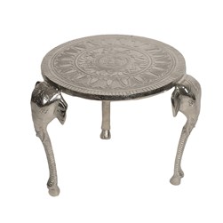 Circle Silver Metal Patterned Table With Elephant Head Legs 41x45cm Circle Silver Metal Patterned Table With Elephant Head Legs 41x45cm