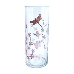 Cylinder Vase Pink Floral Dragonfly 25cm