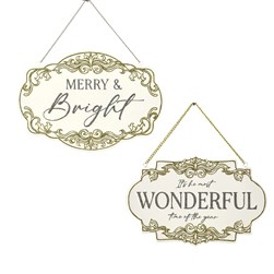 Hanging Christmas Sign 25 x 18cm 2 Assorted