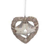 White Heart With Perched Birds Hanging Tree Decoration 8cm