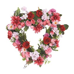 Heart Floral Wreath Pink and Red Rose, Rhododendron and Dahlia 45cm Heart Floral Wreath Pink and Red Rose, Rhododendron and Dahlia 45cm