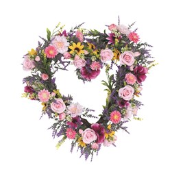 Heart Floral Wreath Pink and Yellow Orchid, Sunflower & Rose 45cm Heart Floral Wreath Pink and Yellow Orchid, Sunflower & Rose 45cm