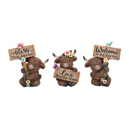 Highland Cow Decor 11cm 3 Asst