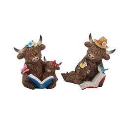Highland Cow Reading 17cm 2Ast