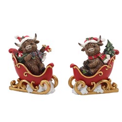 Highland Cow Sleigh 15cm 2 Assorted