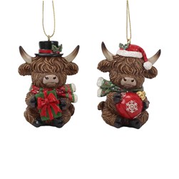 Highland Cow Tree Decorations 7cm 2 Assorted
