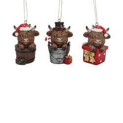 Highland Tree Hanging Decorations 8cm 3 Assorted Highland Tree Hanging Decorations 8cm 3 Assorted