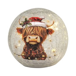 LED Crackle Ball Highland Cow 12cm