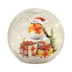 LED Crackle Ball Robin 12cm