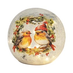 LED Crackle Ball Robins 12cm
