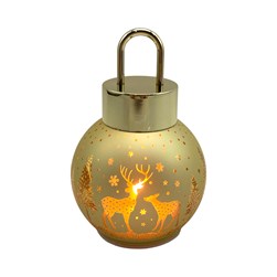 LED Reindeer Bauble Gold 10x15cm