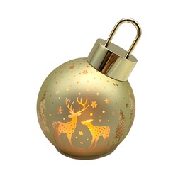 LED Reindeer Bauble Gold 13x15cm
