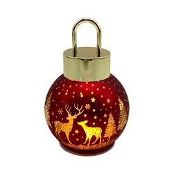 LED Reindeer Bauble Red 10x15cm