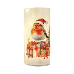 LED Robin Glitter Column 18cm LED Robin Glitter Column 18cm