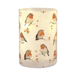 LED Robin On Branch Glitter Column 13cm