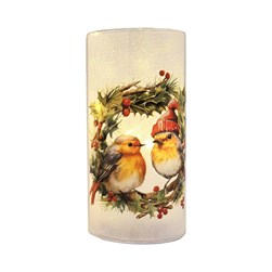 LED Robins Glitter Column 18cm