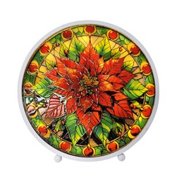 LED Stained Glass Poinsettia 22x23cm