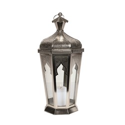 Moroccan Style Tapered Octagon Lantern in Nickel 47cm Moroccan Style Tapered Octagon Lantern in Nickel 47cm