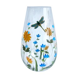 Oval Vase Blue & Yellow Floral Dragonfly 25cm