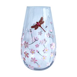 Oval Vase Pink Floral Dragonfly 25cm