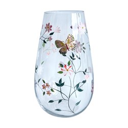 Oval Vase White Floral Butterfly 25cm