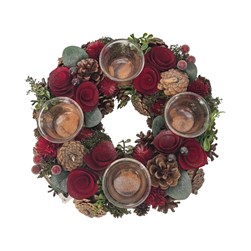 Red Cone Wreath Tealight Holder 27cm