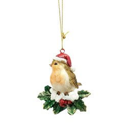 Robin Holly Hanging Decoration 7cm