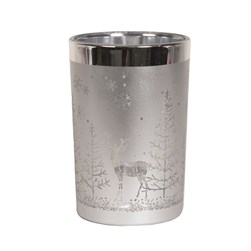Silver Woodland and Reindeer Scene Tealight Holder 18cm Silver Woodland and Reindeer Scene Tealight Holder 18cm