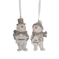 Snowmen Holding Signs Hanging Tree Decoration 2 Assorted 9cm