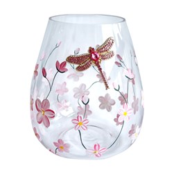 Squat Vase Pink Floral Dragonfly 15cm