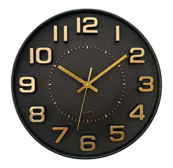 Black & Gold Wall Clock 30cm Black & Gold Wall Clock 30cm