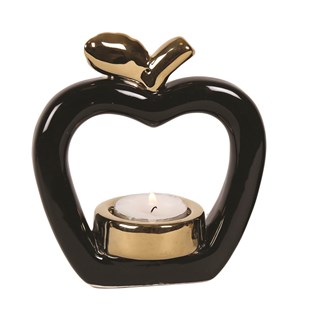 Ceramic Apple Gold & Black Tea Light Holder 12.5cm